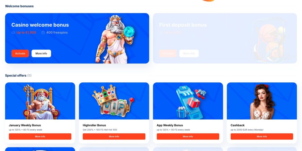 Vulkan Bet Casino Бонуси