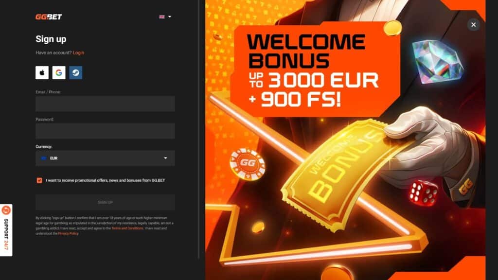 регистрация в GGbet казино