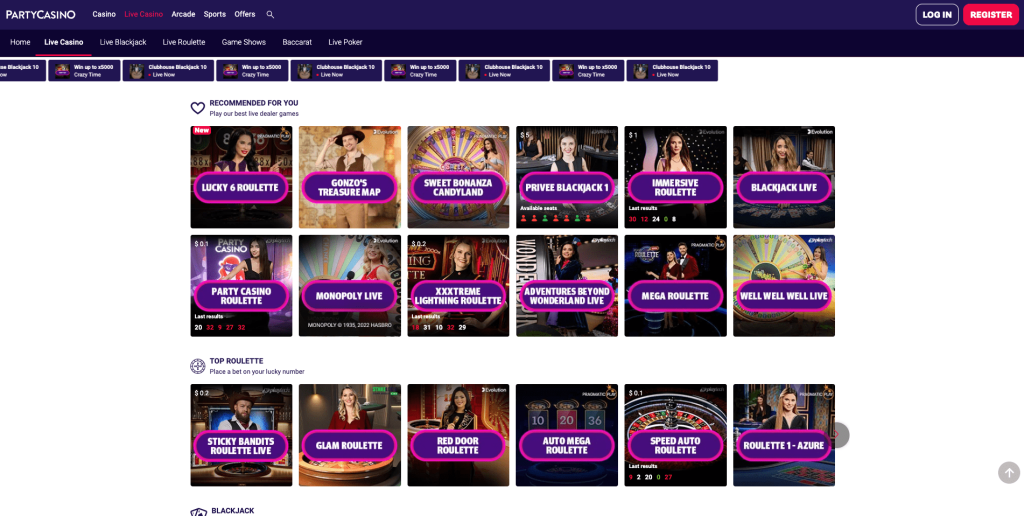 Party Casino live games