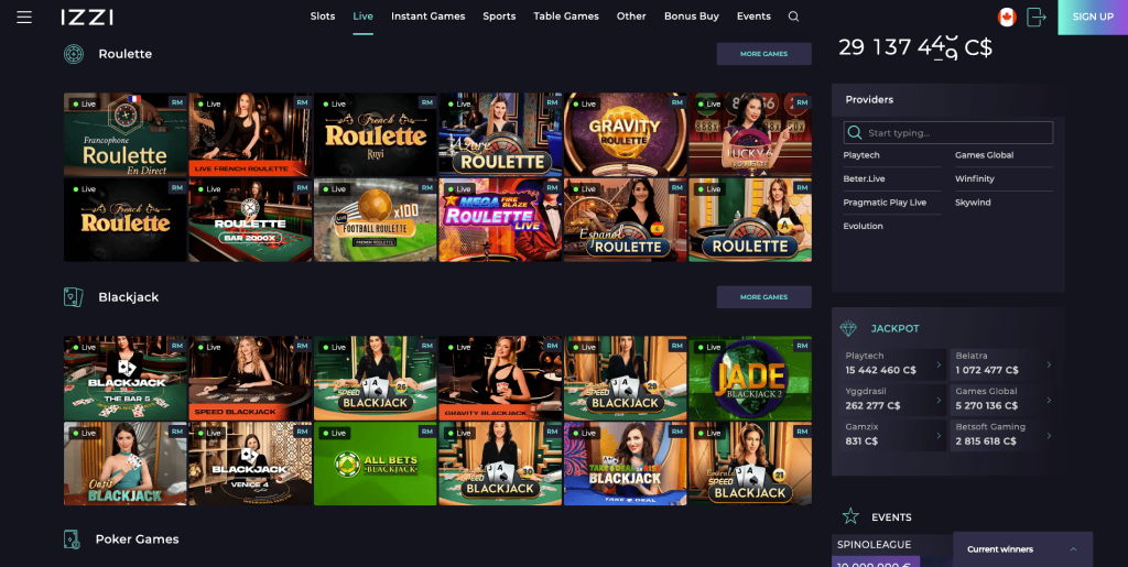 Izzi Casino live games