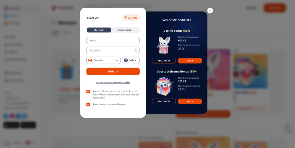 Monro Casino Registration form