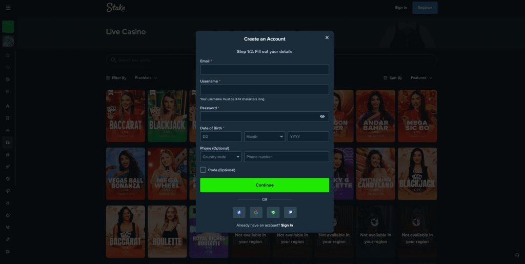 Stake Casino registration