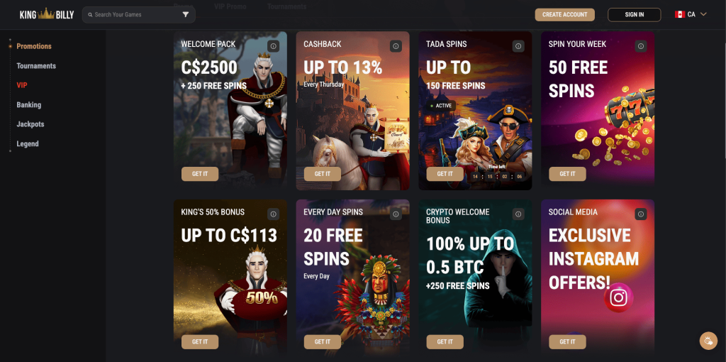 King Billy Casino Bonuses