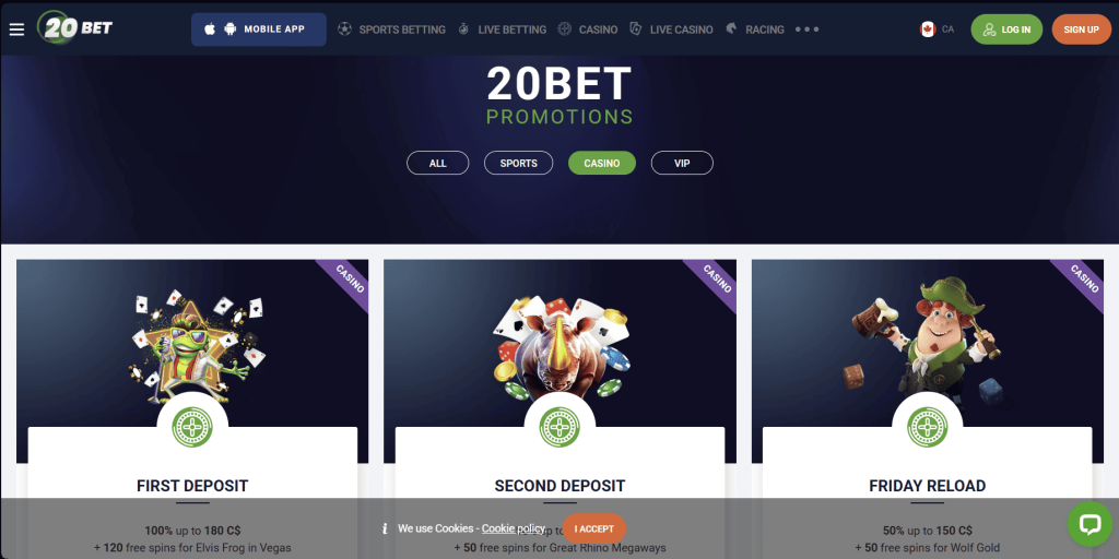20Bet Casino Bonuses