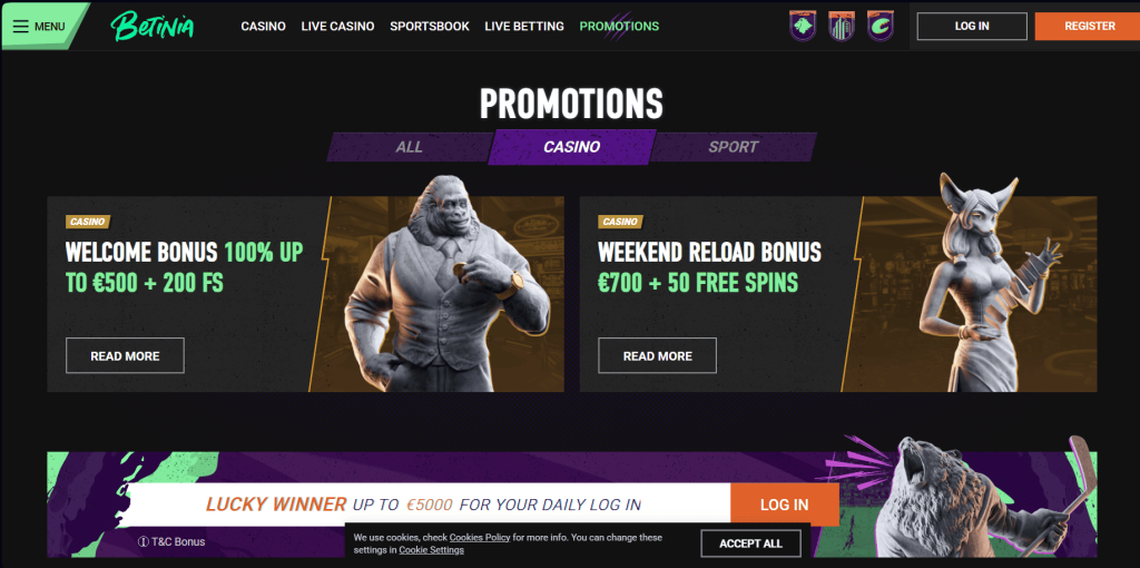 Betinia Casino Bonuses