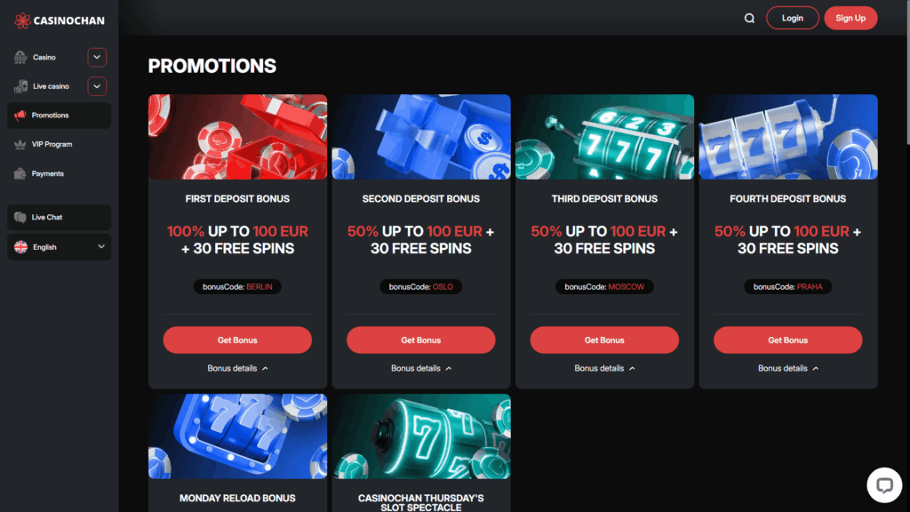 Casinochan casino bonuses