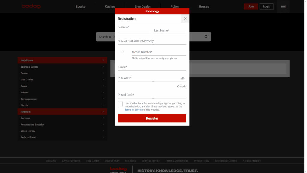 Bodog casino registration