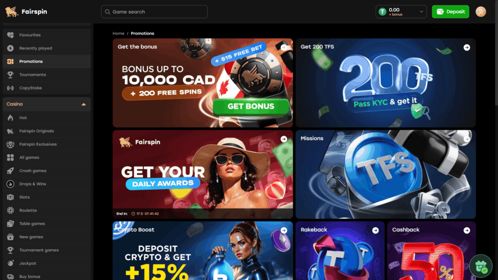 Fairspin casino bonuses