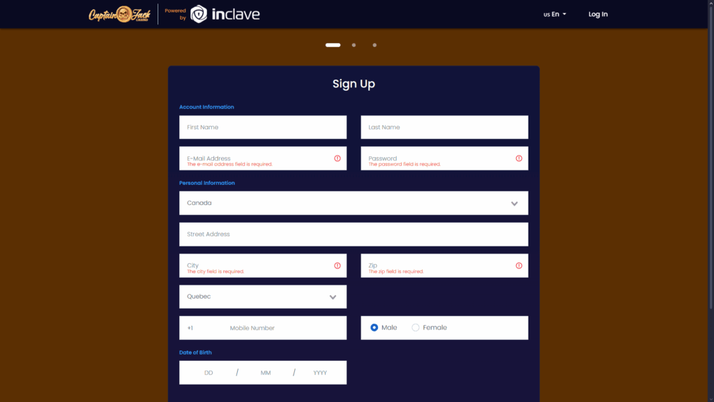 Captain Jack casino registration
