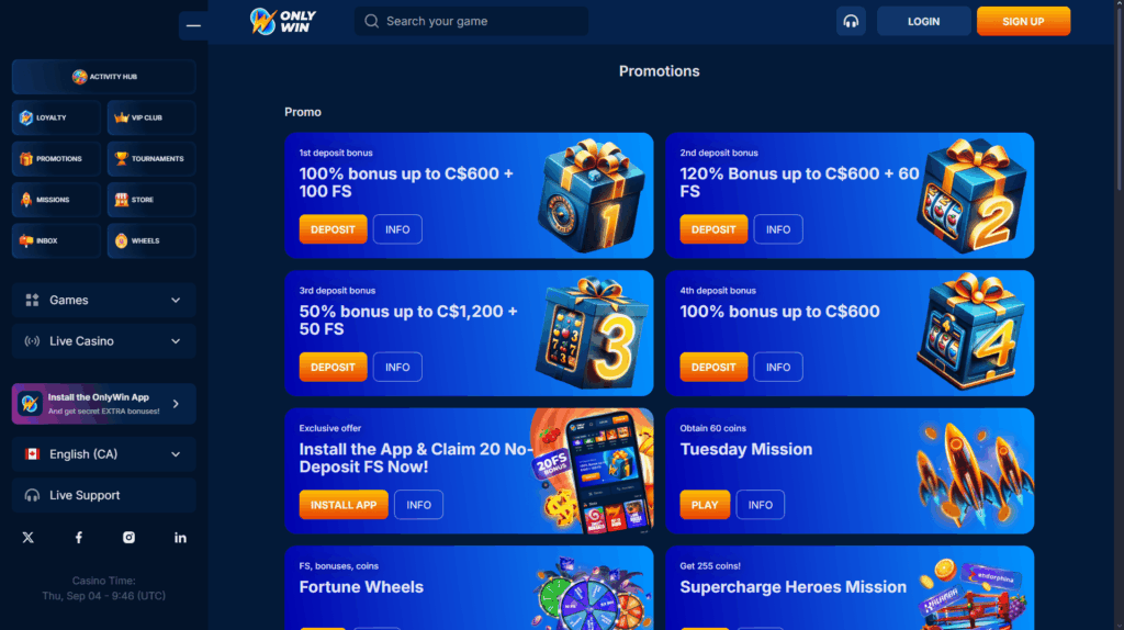 Only Win casino bonuses