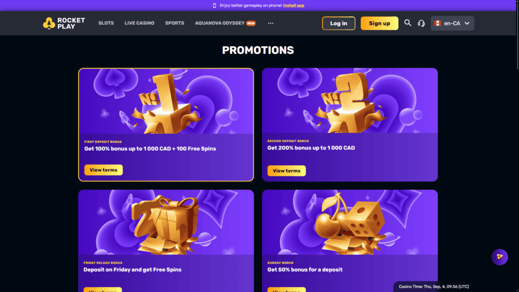 Rocket Play casino bonuses