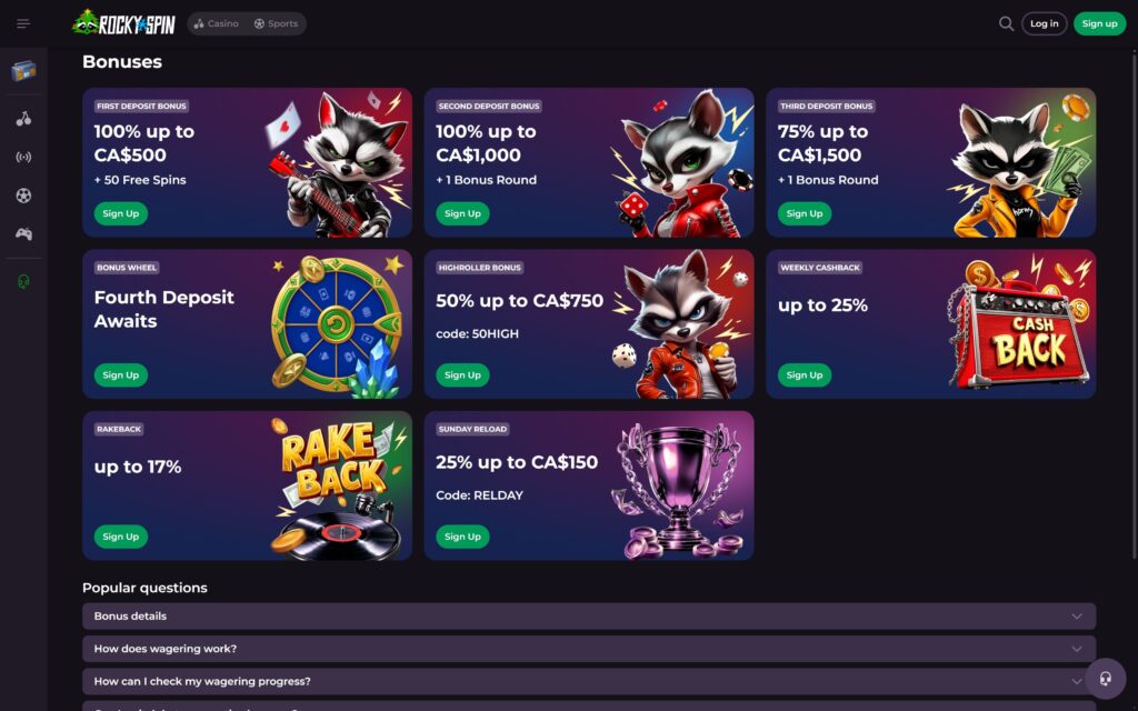 Rockyspin casino bonuses