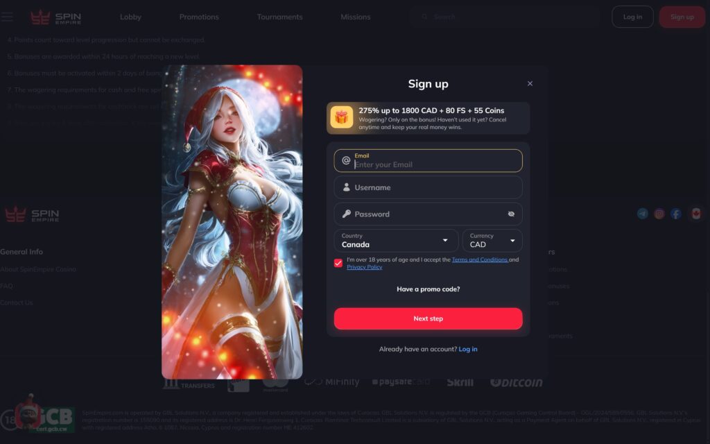 Spin Empire casino registration