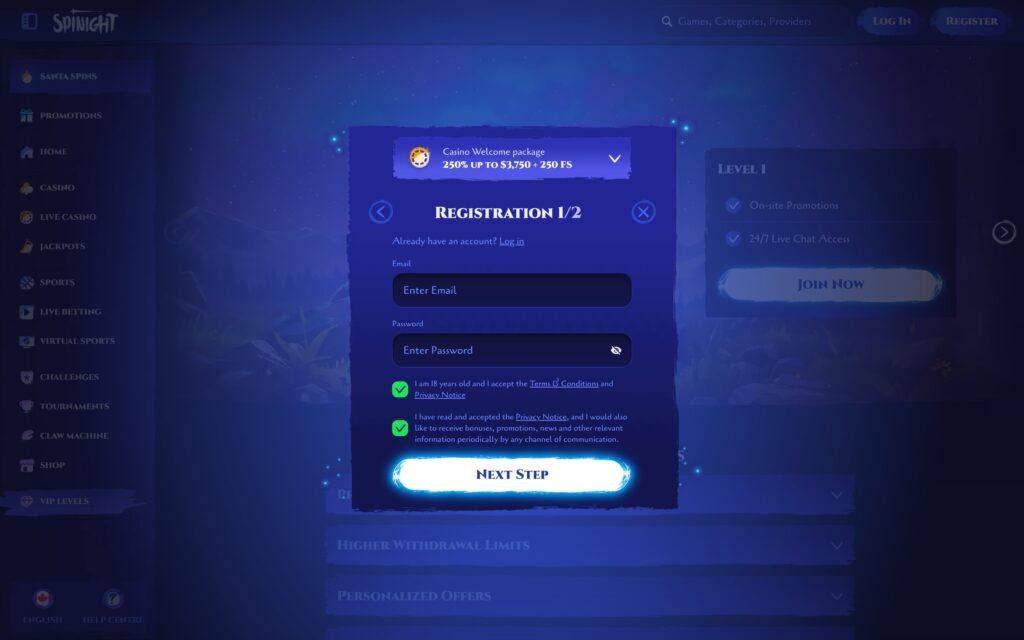 Spinight casino registration