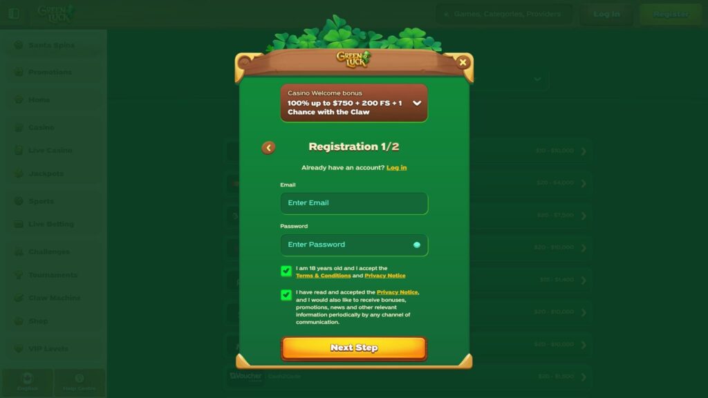 GreenLuck casino registration