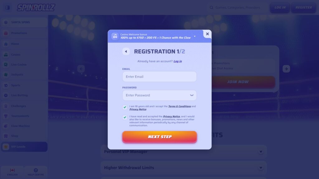 SpinRollz casino registration