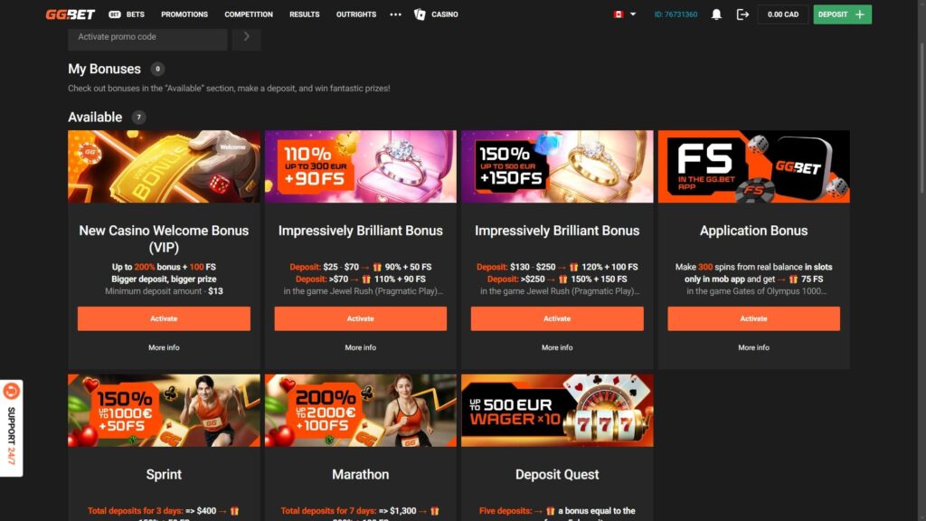 GGbet casino bonuses