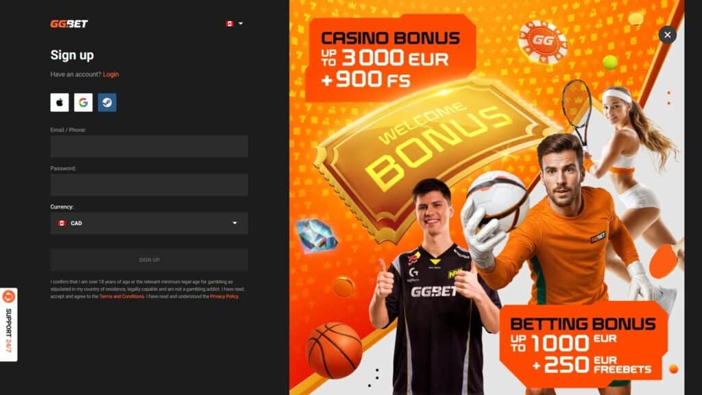 GGbet casino registration