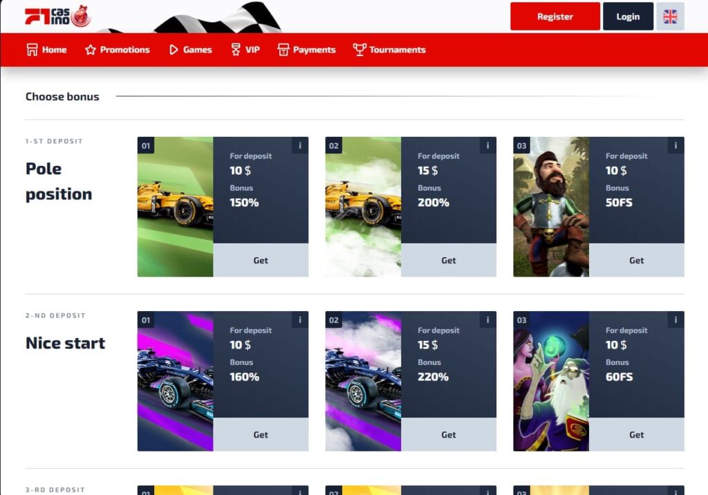 F1 Casino bonusy