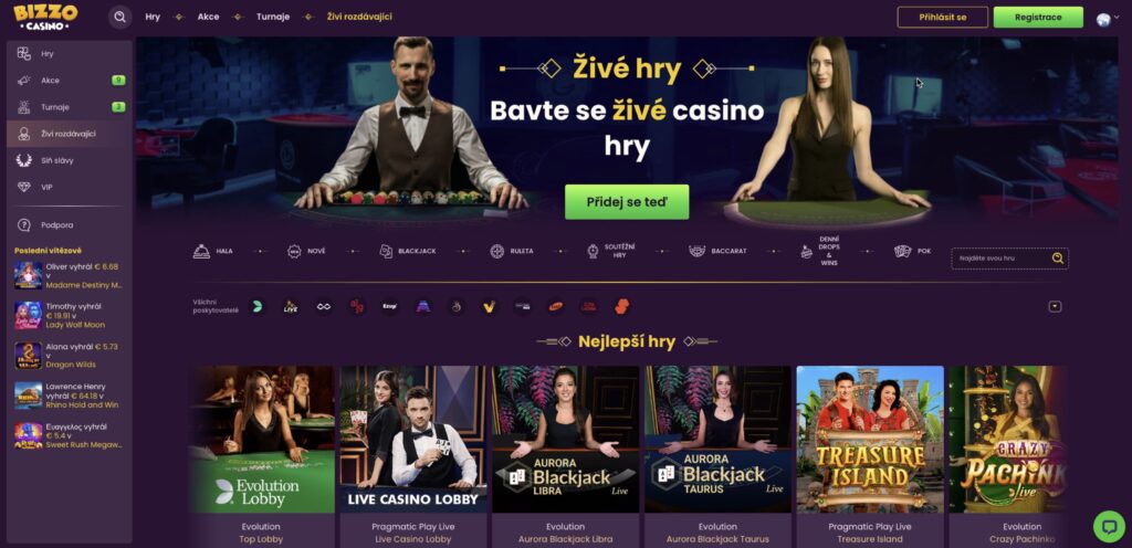 Bizzo casino s živými dealery