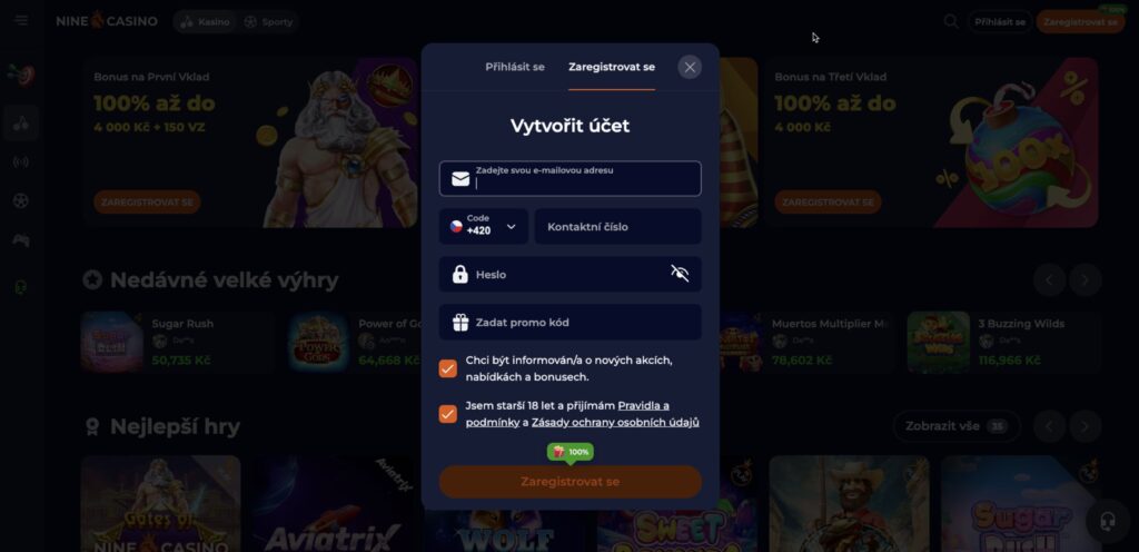 Nine casino registrace