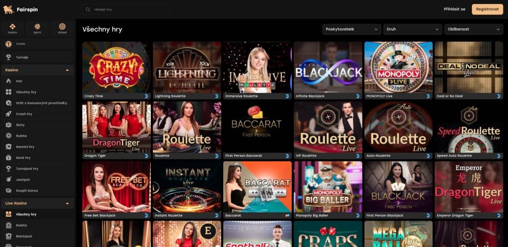 FairSpin casino s živými dealery