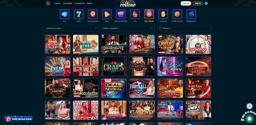 Rollino casino s živými dealery