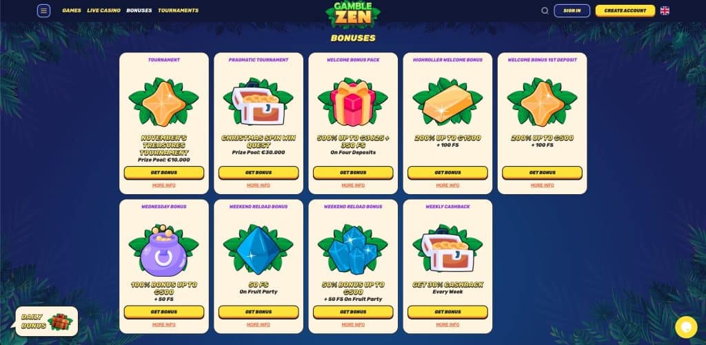 Gamblezen casino bonusy