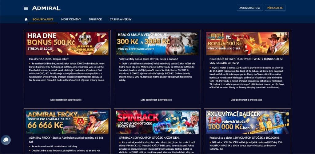 Admiral casino bonusy