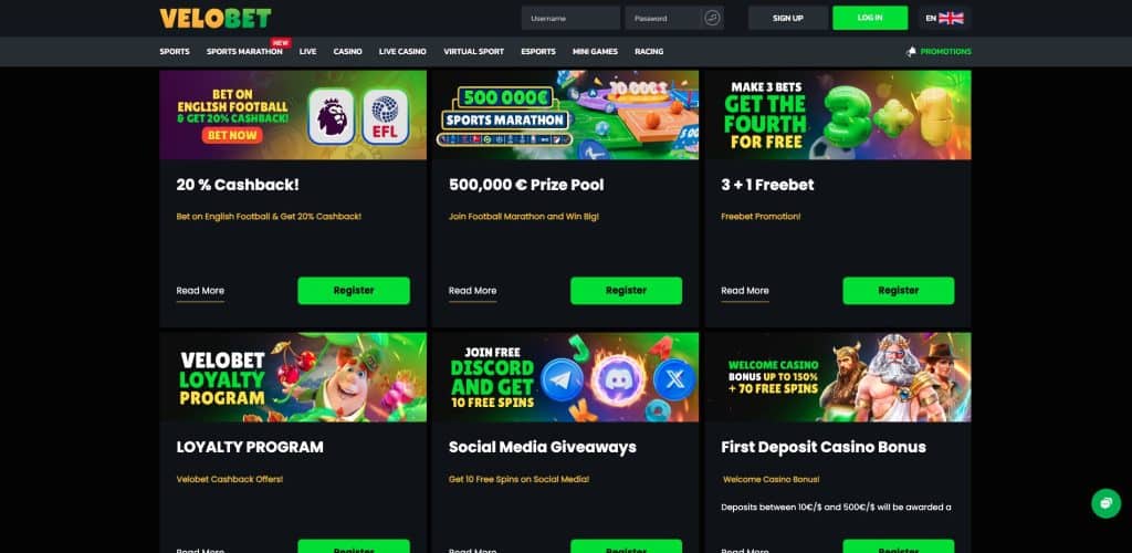 Velobet casino bonusy