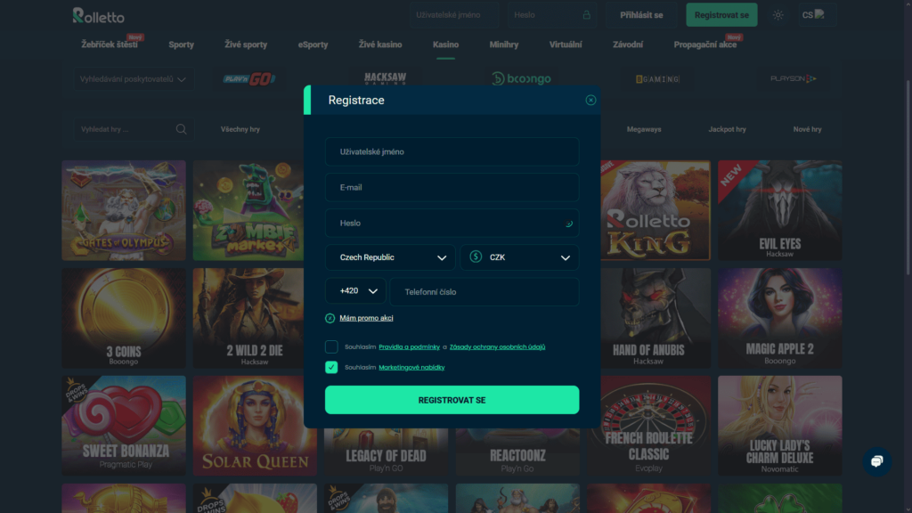 Rolletto casino registrace