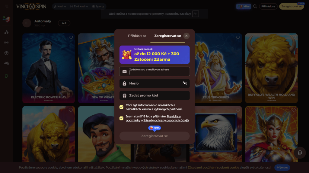 Vincispin casino registrace