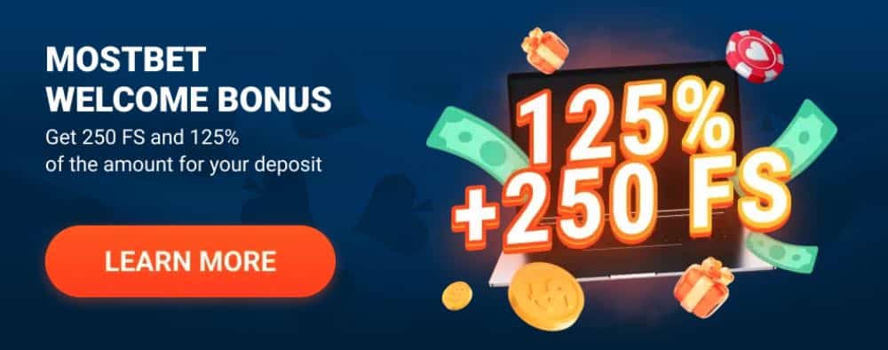 Bonus za 1 vklad 125% + 250 FS