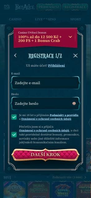 BetAlice casino registrace