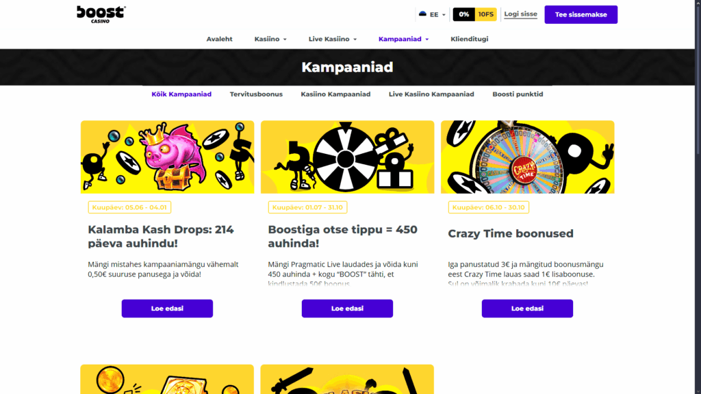 Boost kasiinokampaaniad
