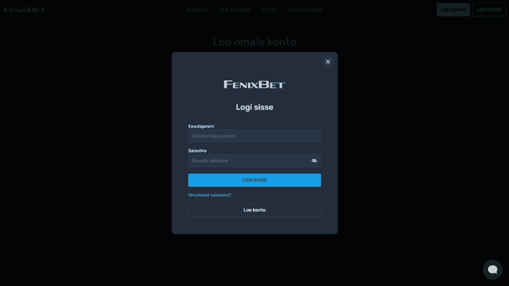 FenixBet kasiino registreerimine