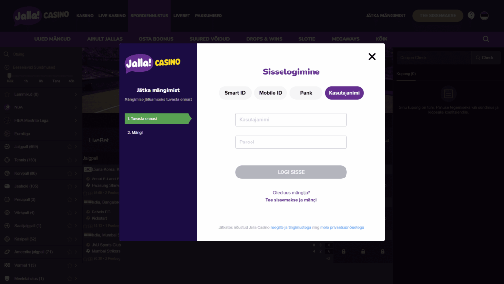 Jalla kasiino registreerimine