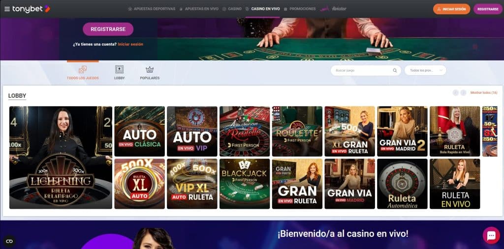 tonybet casino en vivo