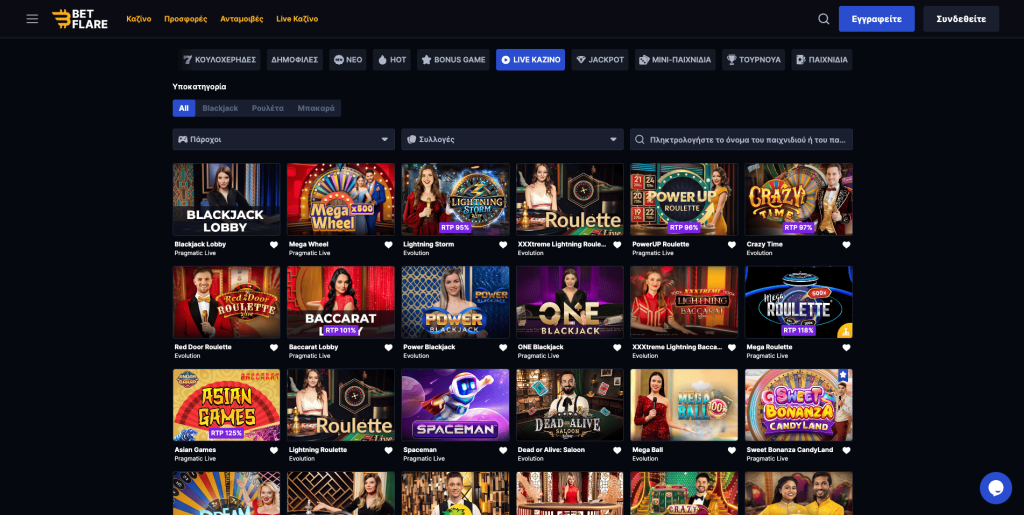 Betflare Casino Ζωντανά παιχνίδια