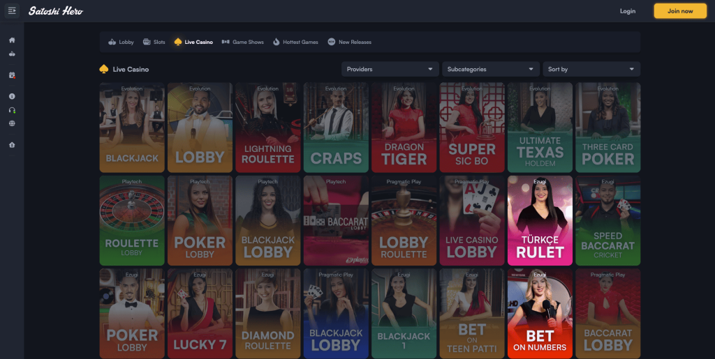 Satoshi Hero Ζωντανά παιχνίδια