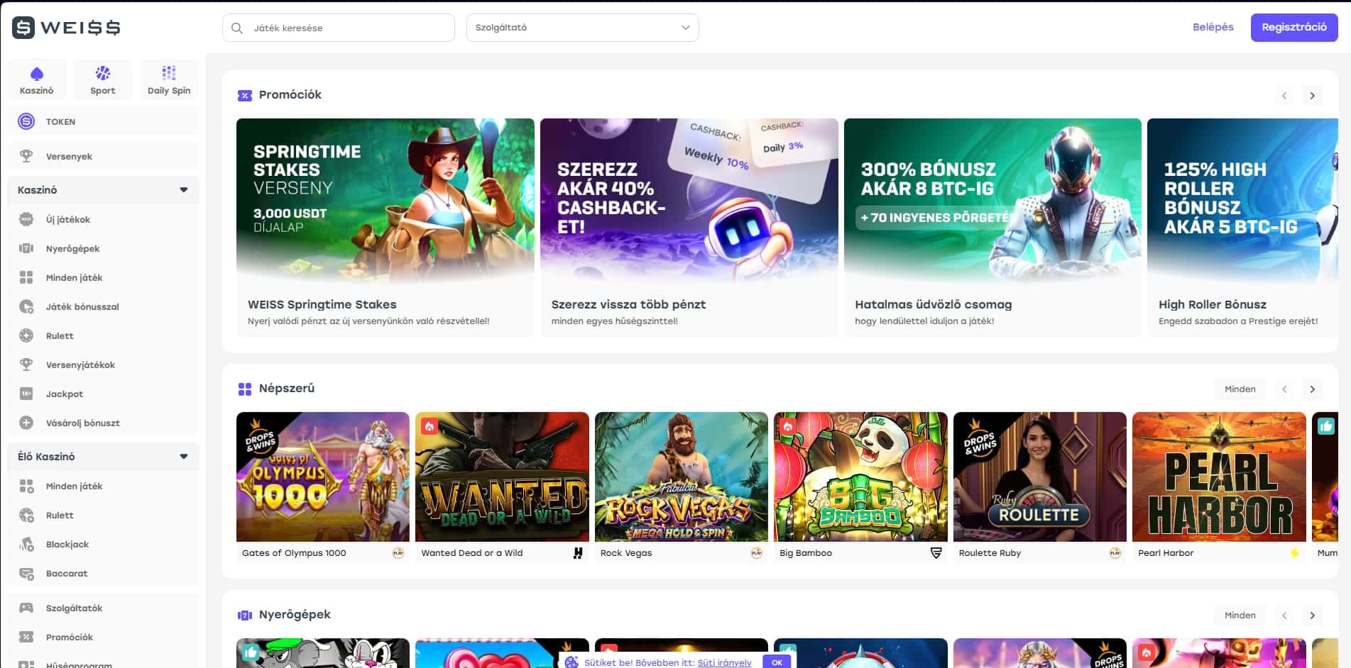 Weiss Casino képernyőkép bónuszokkal