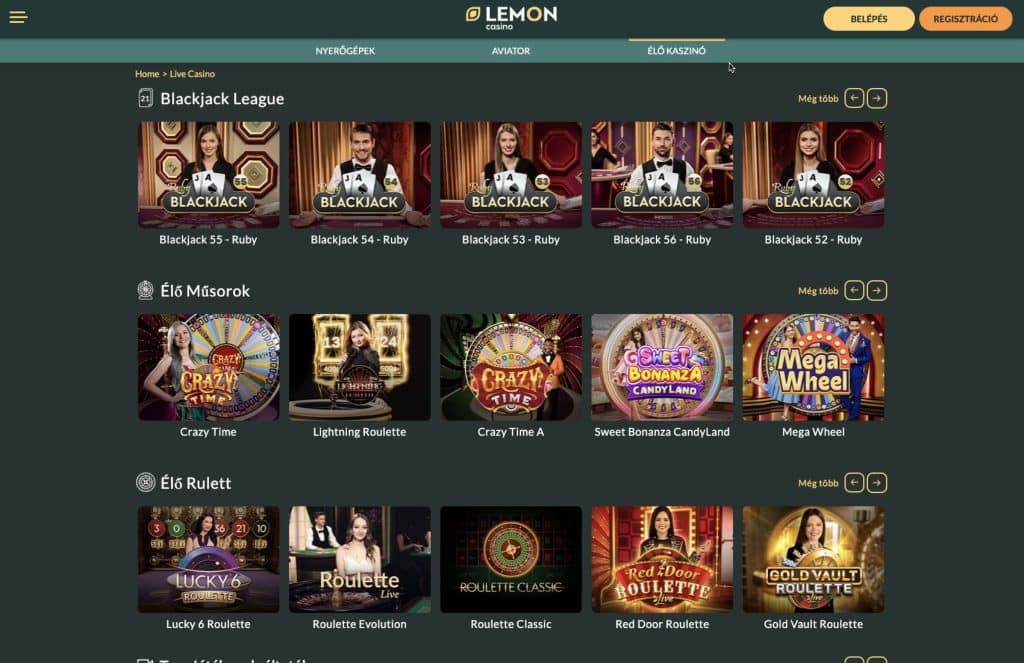 Lemon élő kaszinó játékai