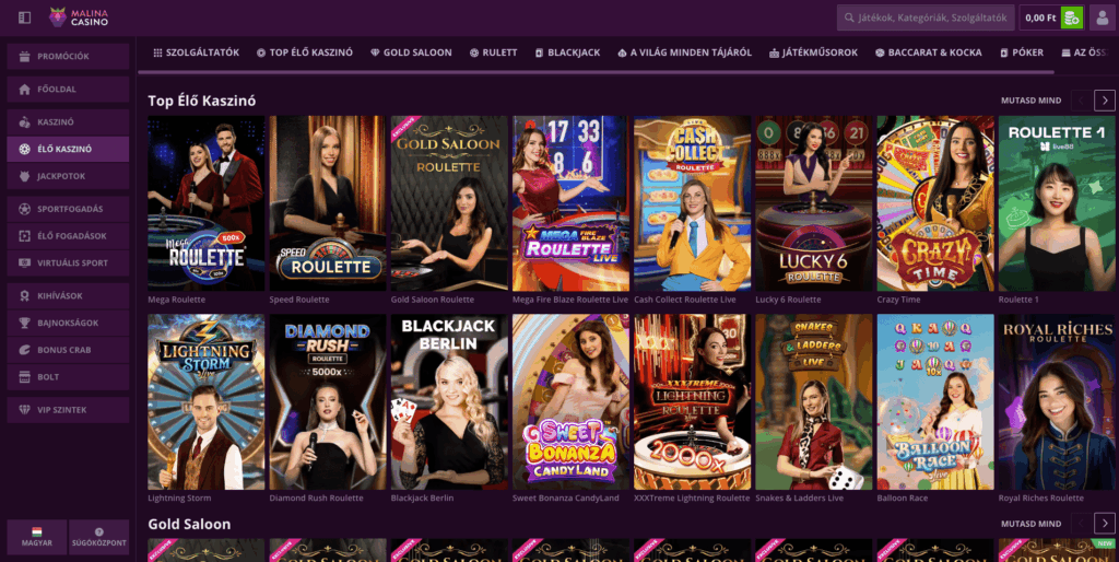 Malina Casino Élő kaszinó