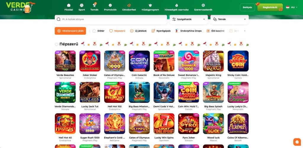 Verde Casino nyerőgépek