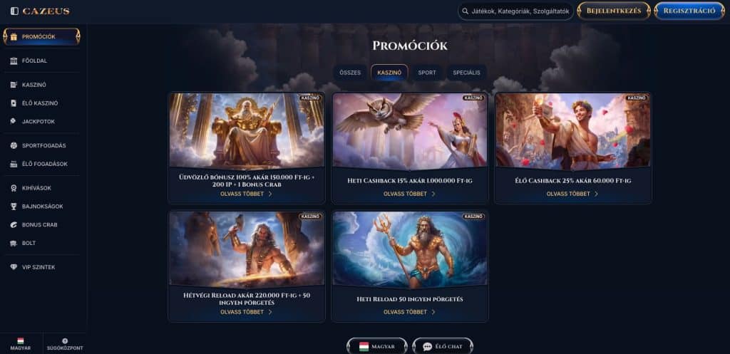 Cazeus Casino bónuszok