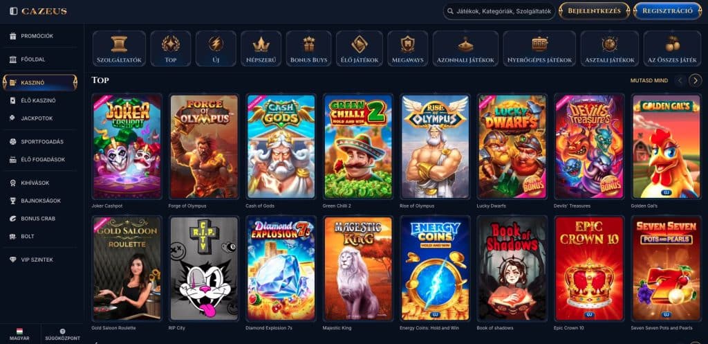 Cazeus Casino nyerőgépek