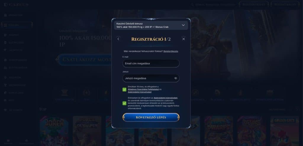 Cazeus Casino regisztracio