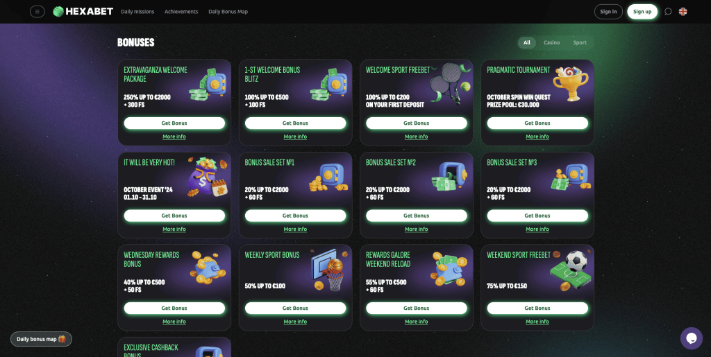 Hexabet Casino bónuszok