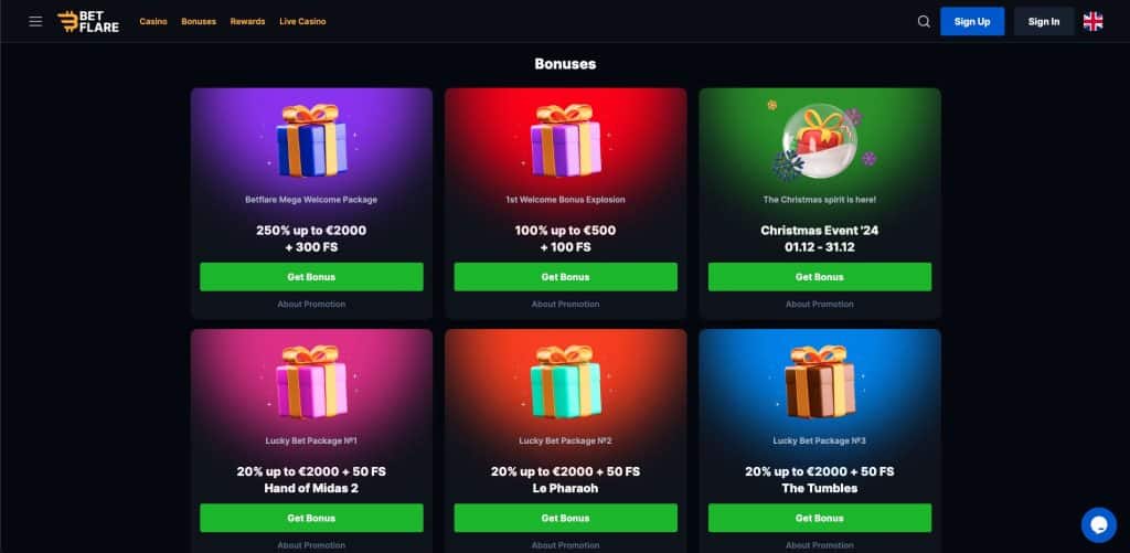 BetFlare Casino bónuszok