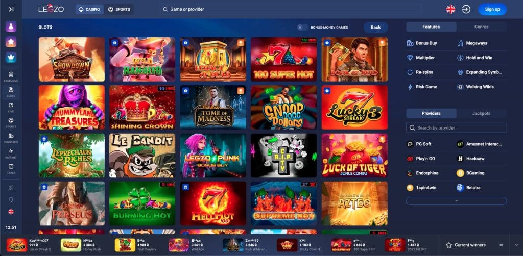 Legzo Casino nyerőgépek